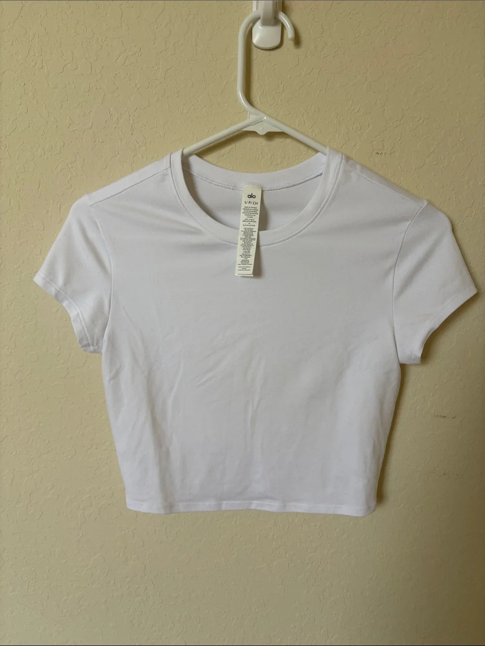 ALO Yoga White Crewneck Short Sleeve Crop Top